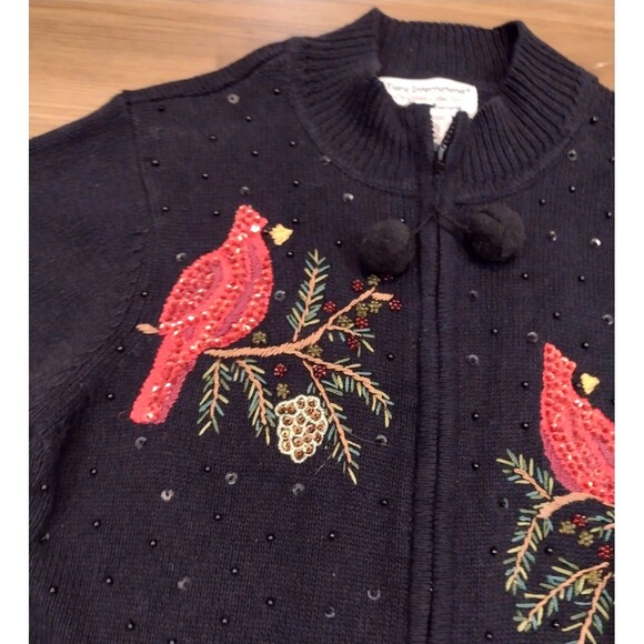 Tiara International Cardigan Size X-Large Black Sweater Cardinal Sequin Holiday - Picture 8 of 12